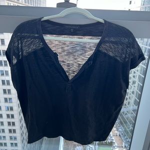 Sanctuary Cropped Black Short Sleeve Shirt